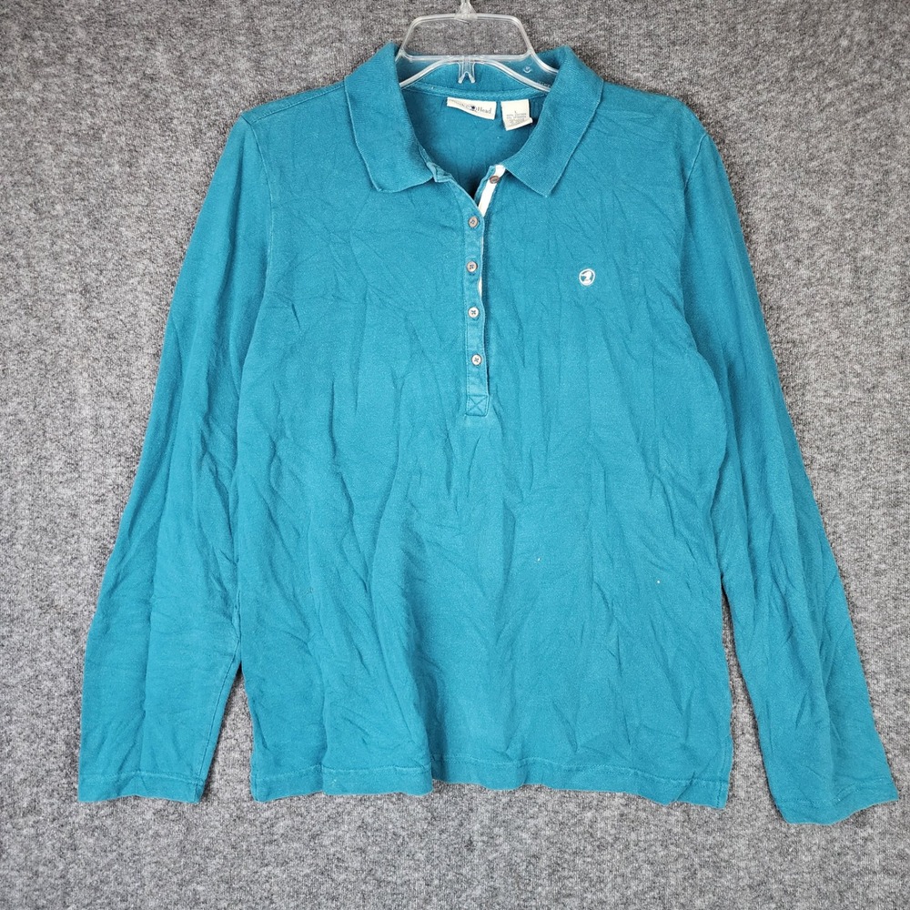 Duck Head Polo Shirt Mens L Vintage 90s Teal Blue Long Sleeve Cotton EUC